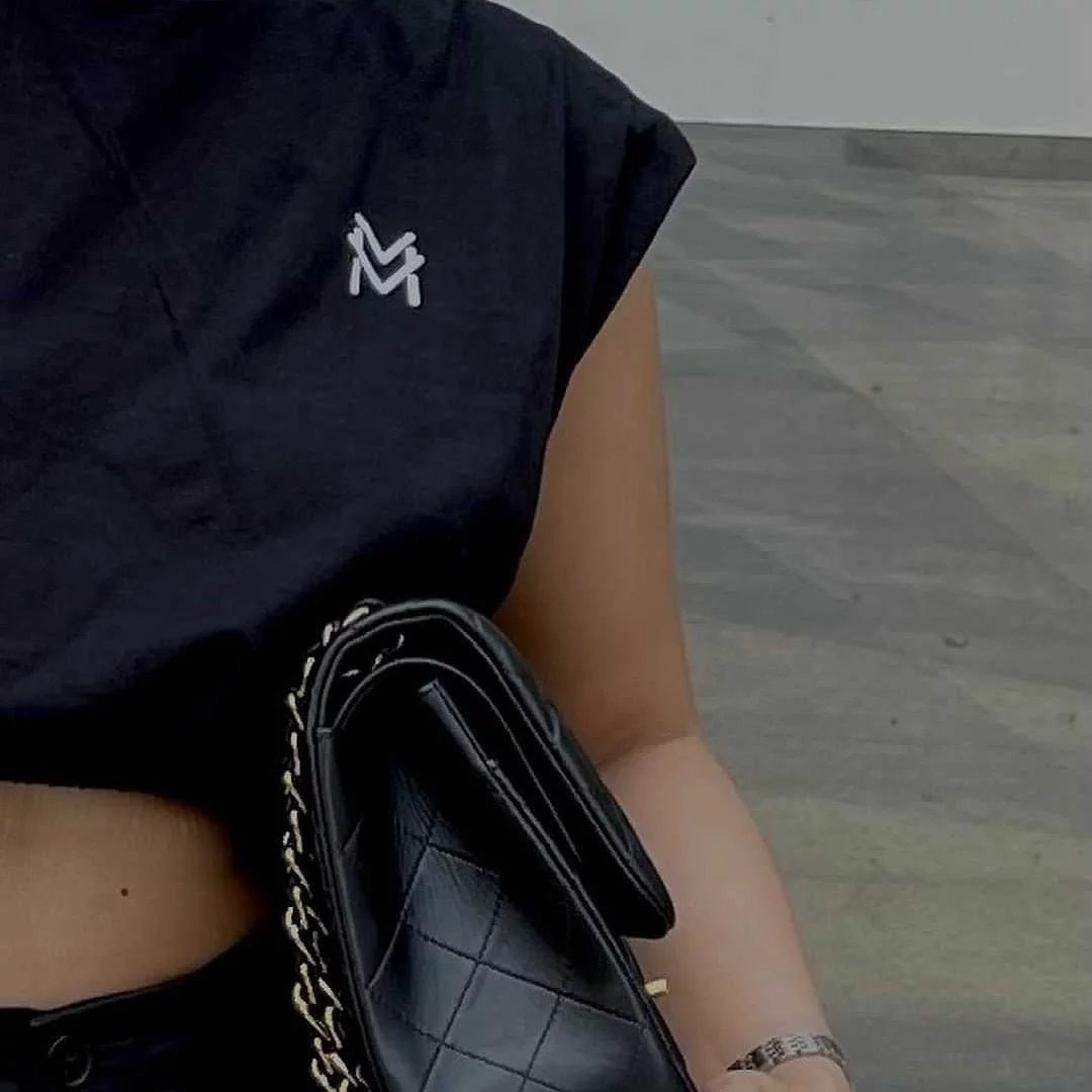 Black Crop Top with Shoulder Pads